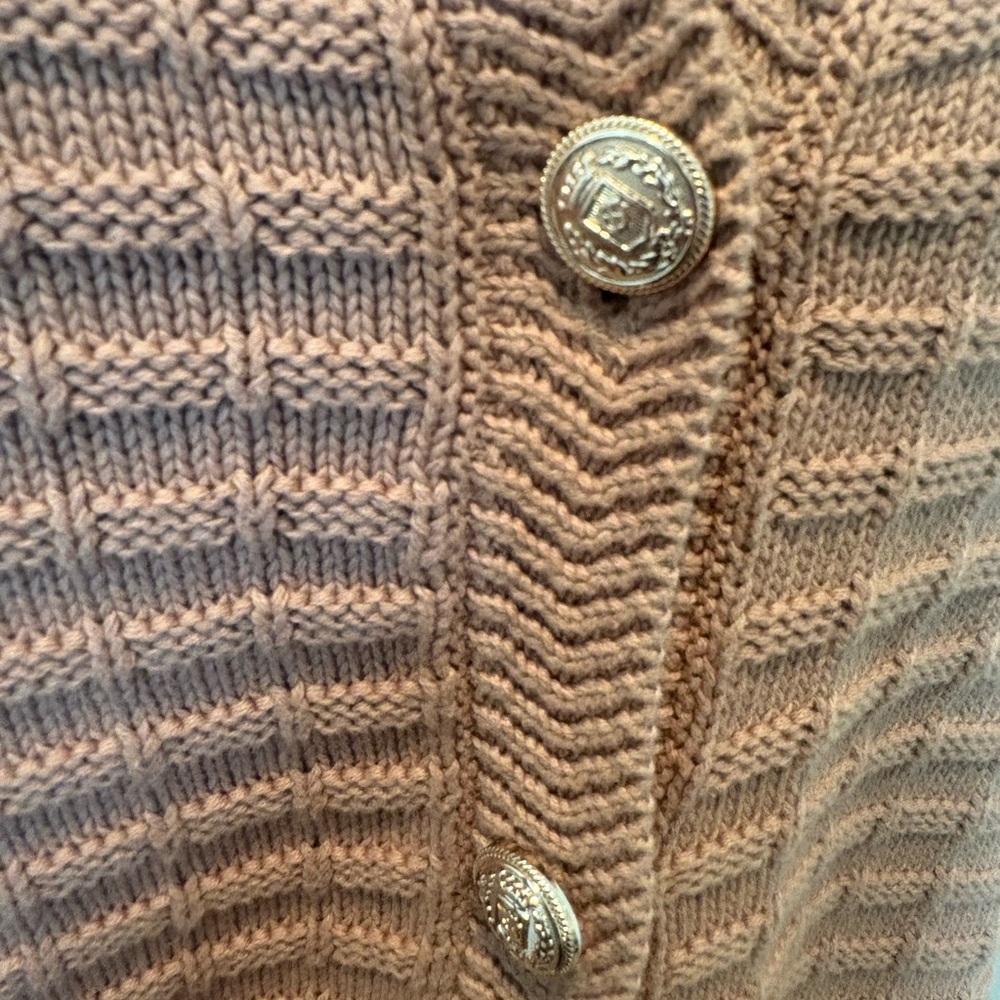 Talbots Tan Textured Knit Cardigan w/ Gold Buttons - Picture 7 of 8